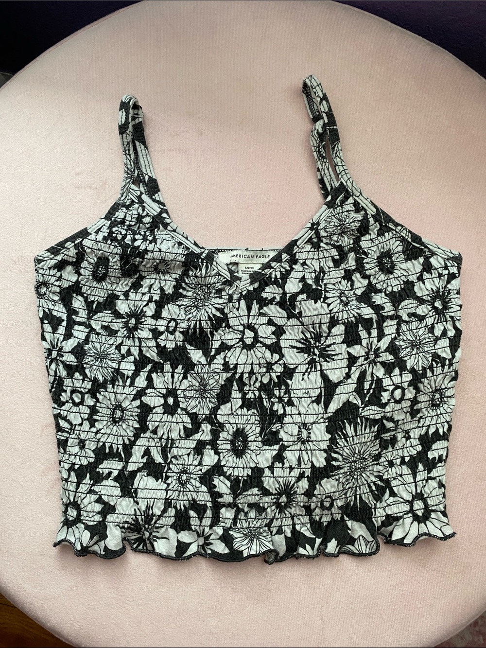 American Eagle Black And White Floral Crop Top